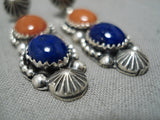 Native American Important Jeanette Dale Lapis Coral Sterling Silver Earrings-Nativo Arts