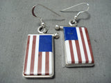 Detailed American Flag Native American Navajo Coral Lapis Sterling Silver Earrings-Nativo Arts