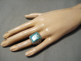 Amazing Vintage Navajo Squared Turquoise Sterling Silver Native American Ring-Nativo Arts