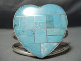 Detailed Love Heart Native American Navajo Turquoise Inlay Sterling Silver Heart Bracelet-Nativo Arts