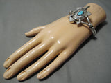 Magnificent Native American Navajo Horned Kachina Turquoise Nel Morton Sterling Silver Bracelet-Nativo Arts