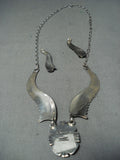 Signed Vintage Native American Navajo Gaspeite Sterling Silver Necklace Earrings Set-Nativo Arts