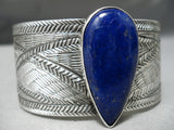 Spectacular Vintage Navajo Lapis Sterling Silver Bracelet Native American Old-Nativo Arts