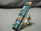 Important Vintage Native American Navajo Santo Domingo Inlay Sterling Silver Turquosie Ring-Nativo Arts