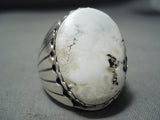 Astonishing Navajo White Buffalo Sterling Silver Ring Native American-Nativo Arts