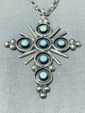 Beautiful Vintage Native American Zuni Turquoise Sterling Silver Cross Necklace-Nativo Arts