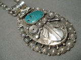 Thick And Very Heavy!! Native American Navajo Turquoise Sterling Silver Leaf Necklace-Nativo Arts