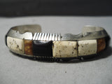 Thick Heavy!! Vintage Native American Navajo White Stone Sterling Silver Amber Bracelet-Nativo Arts