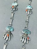 The Best Native American Navajo Turquoise Coral Hand Sterling Silver Necklace-Nativo Arts