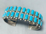 Beautiful Vintage Native American Navajo 22 Kingman Turquoise Squares Sterling Silver Bracelet-Nativo Arts