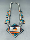 One Of The Most Intrciate Vintage Native American Navajo Turquoise Sterling Silver Necklace-Nativo Arts
