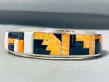 Mesmerizing Signed Native American Navajo Inlay Orange Spiny Black Onyx Sterling Silver Bracelet-Nativo Arts