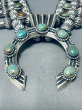417 Gram Native American Navajo Sterling Silver Green Turquoise Squash Blossom Necklace-Nativo Arts