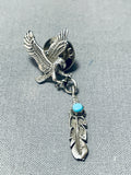 Marvelous Vintage Native American Navajo Turquoise Sterling Silver Eagle Tie Tack-Nativo Arts