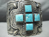 Best Biggest Vintage Native American Navajo Turquoise Sterling Silver Cross Bracelet-Nativo Arts