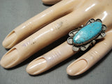 Marvelous Vintage Native American Navajo Blue Diamond Turquoise Sterling Silver Ring Old-Nativo Arts
