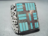 One Of The Most Unique Ever Vintage Native American Navajo Turquoise Inlay Sterling Silver Ring-Nativo Arts