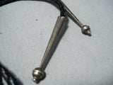 Heavy Vintage Native American Navajo Morenci Turquoise Sterling Silver Bolo Tie Old-Nativo Arts