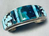 One Of Most Unique Vintage Navajo Turquoise Sterling Silver Inlay Bracelet-Nativo Arts