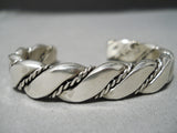 Thick Heavy Sturdy Vintage Native American Navajo Hand Teisted Coiled Sterling Silver Bracelet-Nativo Arts
