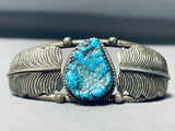 Extreme Detail Vintage Native American Navajo Turquoise Sterling Silver Leaf Bracelet-Nativo Arts