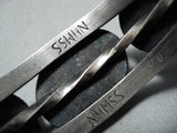 Heavy Unique Stamp Nhmss Vintage Native American Navajo Turquoise Sterling Silver Bracelet-Nativo Arts