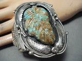 Huge Hand Carved Vintage Native American Navajo Royston Turquoise Sterling Silver Bracelet-Nativo Arts