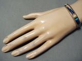 Native American Detailed Vintage Navajo Turquoise Lapis Sterling Silver Inlay Bracelet-Nativo Arts