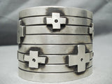 Huge Ange Chavez Cross Native American Sterling Silver Bracelet Cuff-Nativo Arts
