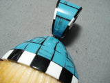 Native American Fabulous Vintage Santo Domingo Inlay Turquoise Jet Shell Pendant-Nativo Arts