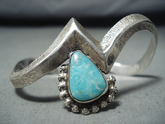 Rare Native American Navajo Pilot Mountain Turquoise Sterling Silver Bracelet-Nativo Arts