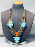 Native American One Of The Most Unique Santo Domingo Turquoise Inlay Necklace-Nativo Arts