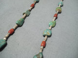 Native American Incredible Santo Domingo Royston Turquoise Coral Sterling Silver Necklace-Nativo Arts