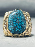 Native American Very Important Lander Blue Turquoise 14k Gold Ring-Nativo Arts