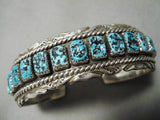 Quality Detailed!! Vintage Native American Navajo Squared Turquoise Sterling Silver Bracelet-Nativo Arts