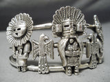 Detailed Heavy Vintage Native American Navajo Kachina Sterling Silver Bracelet Cuff-Nativo Arts