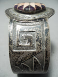 Native American Pink And Purple Shell Vintage Navajo Sterling Silver Geomtric Bracelet-Nativo Arts
