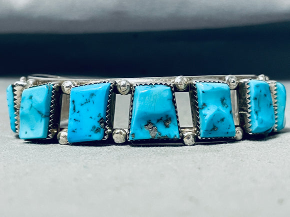Incredible Vintage Native American Navajo 7 Morenci Turquoise Sterling Silver Bracelet-Nativo Arts