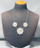 Striking Vintage Native American Zuni Mother Of Pearl Sterling Silver Sunface Necklace-Nativo Arts