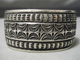 Important Stamp Genius Sterling Silver Wide Native American Navajo Bracelet Cuff-Nativo Arts