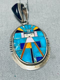 Dynamic Vintage Native American Navajo Turquoise Sterling Silver Kachina Necklace-Nativo Arts
