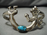 Symbolic Vintage Native American Navajo Turquoise Sterling Silver Kachina Bracelet Old-Nativo Arts