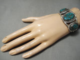 Vivid Blue Vintage Native American Navajo Spiderweb Turquoise Sterling Silver Bracelet-Nativo Arts