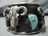 Amazing Cow Skull Turquoise Sterling Silver Native American Bracelet-Nativo Arts
