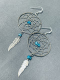 Intricate Vintage Native American Navajo Dreamcatcher Sterling Silver Earrings-Nativo Arts
