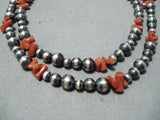 Native American Wrap Around Twice Santo Domingo Coral Sterling Silver Long Necklace-Nativo Arts