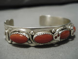 Native American Important (d.) Effie Calavaza Chunk Coral Sterling Silver Snake Bracelet-Nativo Arts