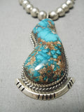 Museum Vintage Native American Navajo Carico Lake Turquoise Sterling Silver Necklace Old-Nativo Arts