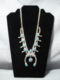 Beautiful Vintage Native American Navajo Turquoise Sterling Silver Squash Blossom Necklace-Nativo Arts