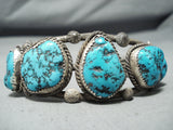 Supberb Vintage Native American Navajo 9 Morenci Turquoise Sterling Silver Bracelet Old-Nativo Arts